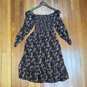 Wilfred Smocked Floral Midi Dress | Cottagecore Prairie | XS